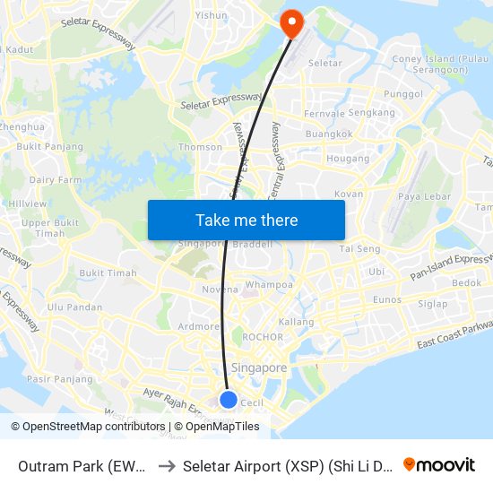 Outram Park (EW16|NE3) to Seletar Airport (XSP) (Shi Li Da Ji Chang) map