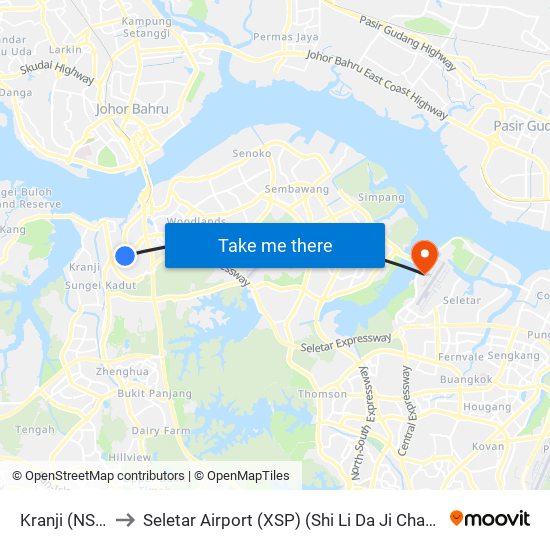 Kranji (NS7) to Seletar Airport (XSP) (Shi Li Da Ji Chang) map