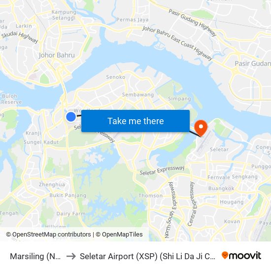 Marsiling (NS8) to Seletar Airport (XSP) (Shi Li Da Ji Chang) map