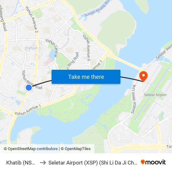 Khatib (NS14) to Seletar Airport (XSP) (Shi Li Da Ji Chang) map