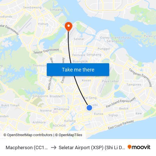 Macpherson (CC10|DT26) to Seletar Airport (XSP) (Shi Li Da Ji Chang) map