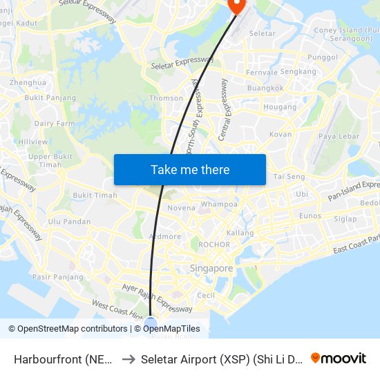 Harbourfront (NE1|CC29) to Seletar Airport (XSP) (Shi Li Da Ji Chang) map