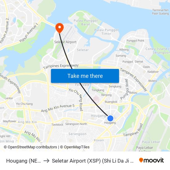 Hougang (NE14) to Seletar Airport (XSP) (Shi Li Da Ji Chang) map