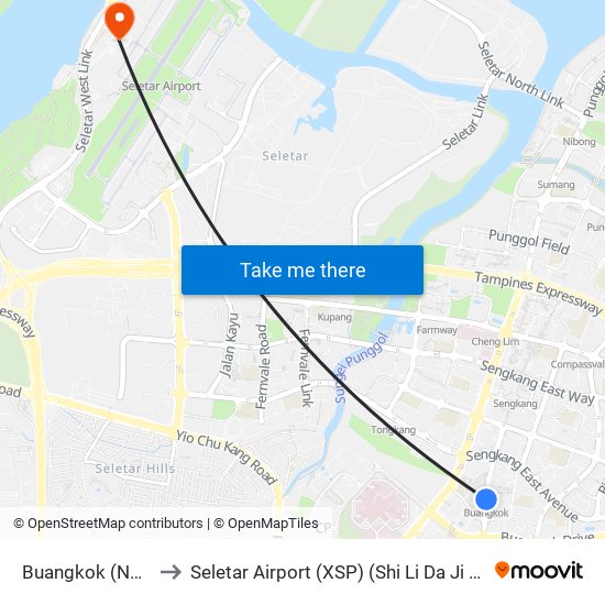 Buangkok (NE15) to Seletar Airport (XSP) (Shi Li Da Ji Chang) map