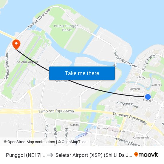 Punggol (NE17|PTC) to Seletar Airport (XSP) (Shi Li Da Ji Chang) map