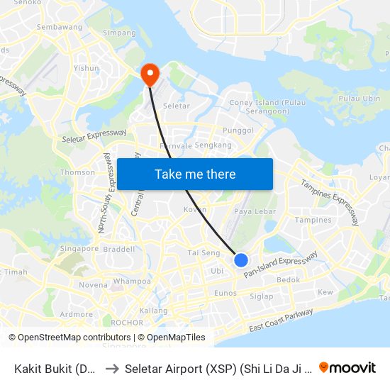 Kakit Bukit (DT28) to Seletar Airport (XSP) (Shi Li Da Ji Chang) map