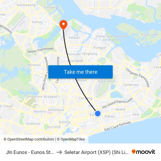 Jln Eunos - Eunos Stn (83101) to Seletar Airport (XSP) (Shi Li Da Ji Chang) map