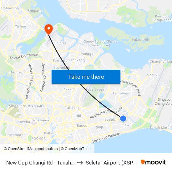 New Upp Changi Rd - Tanah Merah Stn Exit A (85099) to Seletar Airport (XSP) (Shi Li Da Ji Chang) map