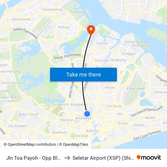 Jln Toa Payoh - Opp Blk 195 (52089) to Seletar Airport (XSP) (Shi Li Da Ji Chang) map