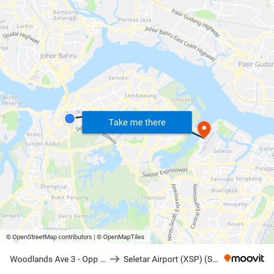 Woodlands Ave 3 - Opp Blk 402 (46499) to Seletar Airport (XSP) (Shi Li Da Ji Chang) map