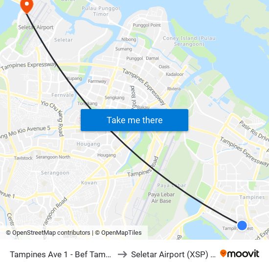 Tampines Ave 1 - Bef Tampines West Stn (75059) to Seletar Airport (XSP) (Shi Li Da Ji Chang) map