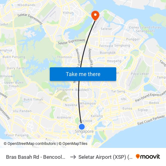 Bras Basah Rd - Bencoolen Stn Exit B (08069) to Seletar Airport (XSP) (Shi Li Da Ji Chang) map