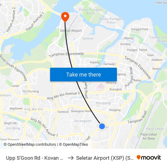 Upp S'Goon Rd - Kovan Stn Exit C (63039) to Seletar Airport (XSP) (Shi Li Da Ji Chang) map