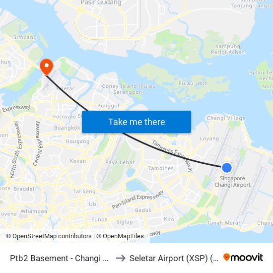 Ptb2 Basement - Changi Airport Ter 2 (95129) to Seletar Airport (XSP) (Shi Li Da Ji Chang) map