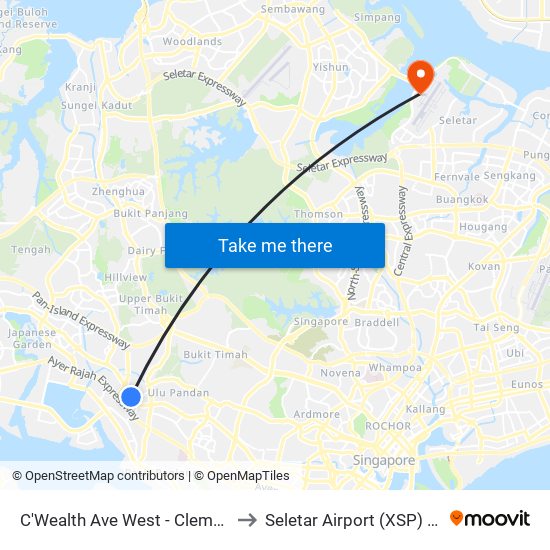 C'Wealth Ave West - Clementi Stn Exit A (17171) to Seletar Airport (XSP) (Shi Li Da Ji Chang) map