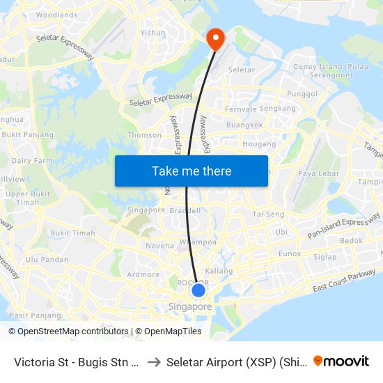 Victoria St - Bugis Stn Exit A (01113) to Seletar Airport (XSP) (Shi Li Da Ji Chang) map