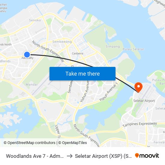 Woodlands Ave 7 - Admiralty Stn (46779) to Seletar Airport (XSP) (Shi Li Da Ji Chang) map