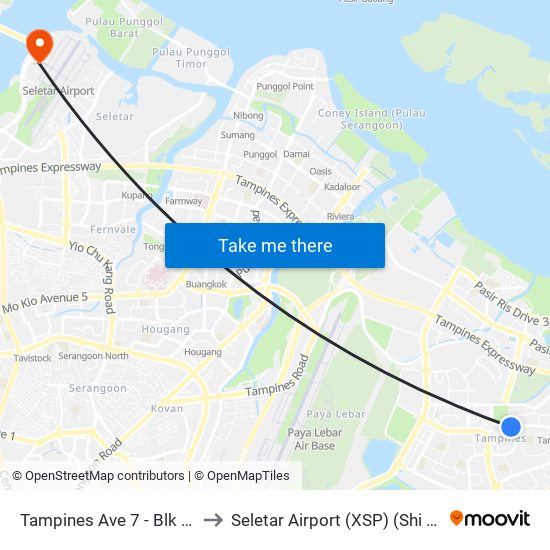 Tampines Ave 7 - Blk 503 (76199) to Seletar Airport (XSP) (Shi Li Da Ji Chang) map