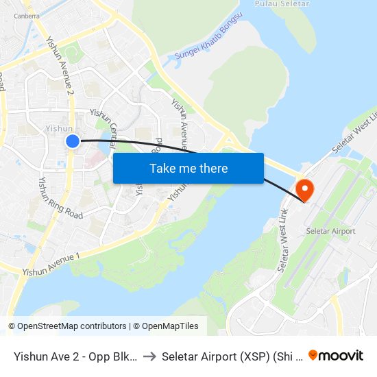 Yishun Ave 2 - Opp Blk 757 (59069) to Seletar Airport (XSP) (Shi Li Da Ji Chang) map