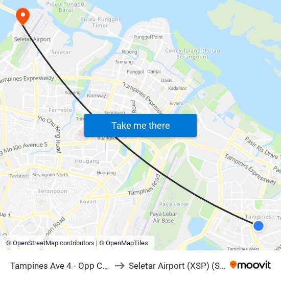 Tampines Ave 4 - Opp Century Sq (76139) to Seletar Airport (XSP) (Shi Li Da Ji Chang) map