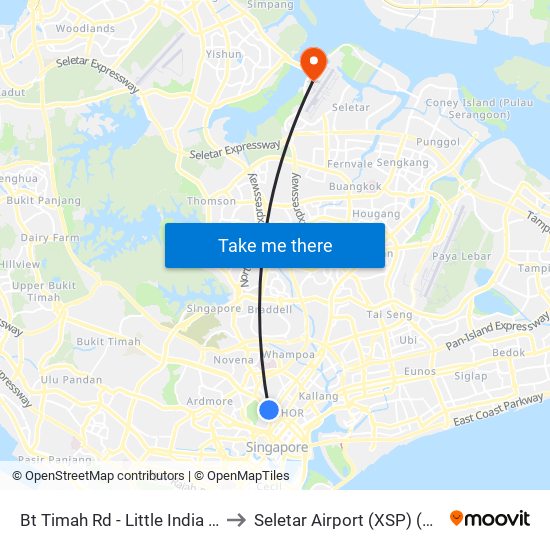 Bt Timah Rd - Little India Stn Exit A (40011) to Seletar Airport (XSP) (Shi Li Da Ji Chang) map
