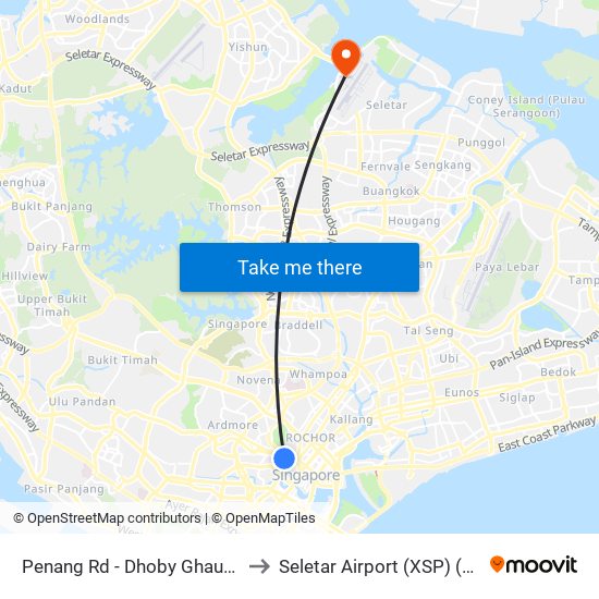 Penang Rd - Dhoby Ghaut Stn Exit B (08031) to Seletar Airport (XSP) (Shi Li Da Ji Chang) map