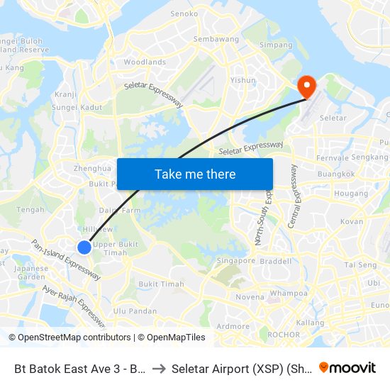 Bt Batok East Ave 3 - Blk 283 (43189) to Seletar Airport (XSP) (Shi Li Da Ji Chang) map