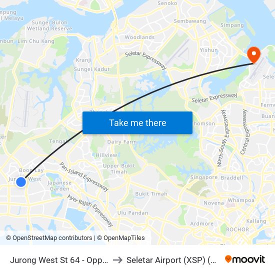 Jurong West St 64 - Opp Blk 662c (22499) to Seletar Airport (XSP) (Shi Li Da Ji Chang) map