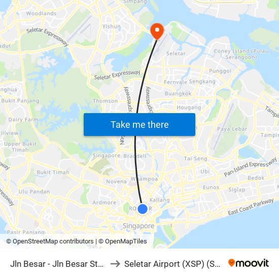 Jln Besar - Jln Besar Stn Exit A (07529) to Seletar Airport (XSP) (Shi Li Da Ji Chang) map