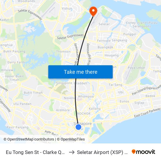 Eu Tong Sen St - Clarke Quay Stn Exit E (04222) to Seletar Airport (XSP) (Shi Li Da Ji Chang) map