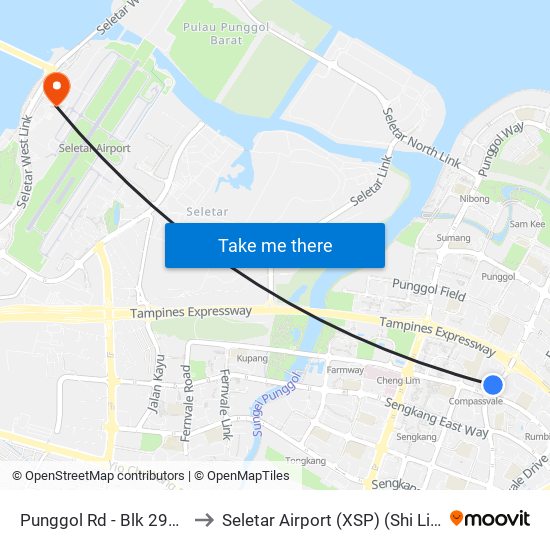 Punggol Rd - Blk 298a (65061) to Seletar Airport (XSP) (Shi Li Da Ji Chang) map