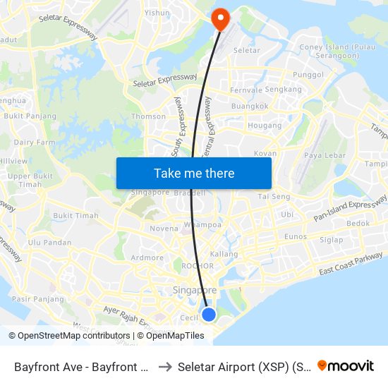 Bayfront Ave - Bayfront Stn Exit A (03519) to Seletar Airport (XSP) (Shi Li Da Ji Chang) map