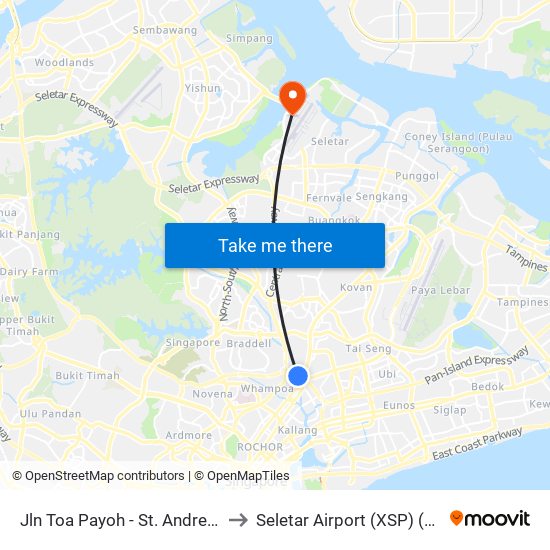 Jln Toa Payoh - St. Andrew's Village (60081) to Seletar Airport (XSP) (Shi Li Da Ji Chang) map