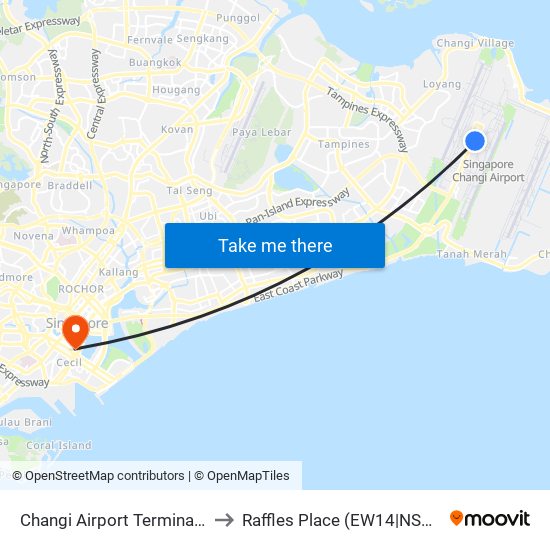 Changi Airport Terminal 2 to Raffles Place (EW14|NS26) map