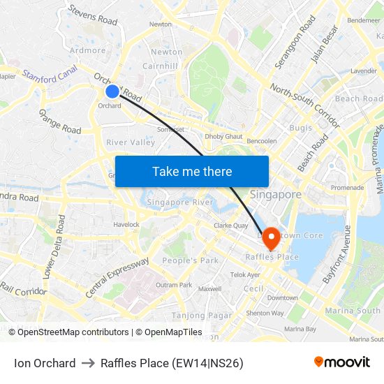 Ion Orchard to Raffles Place (EW14|NS26) map