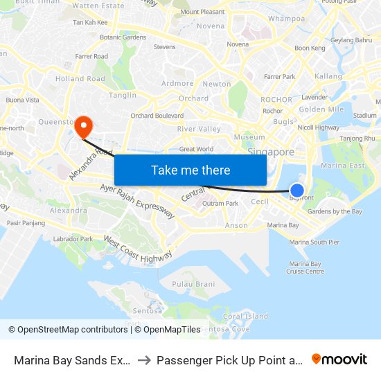 Marina Bay Sands Expo And Convention Centre to Passenger Pick Up Point at Queenstown MRT Station Exit A map