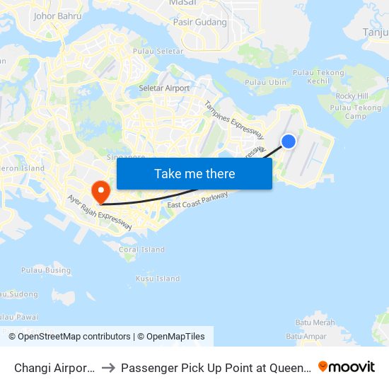 Changi Airport Terminal 2 to Passenger Pick Up Point at Queenstown MRT Station Exit A map