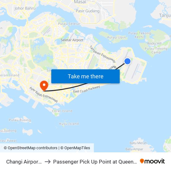 Changi Airport Terminal 1 to Passenger Pick Up Point at Queenstown MRT Station Exit A map