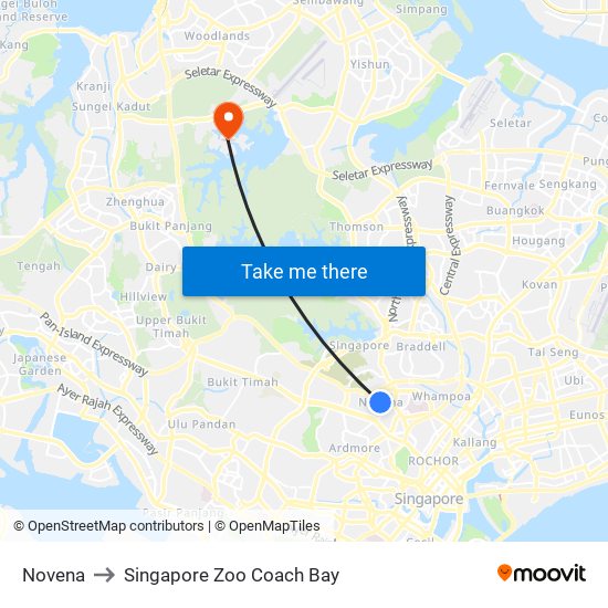 Novena to Singapore Zoo Coach Bay map