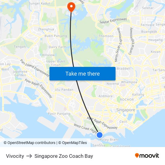 Vivocity to Singapore Zoo Coach Bay map