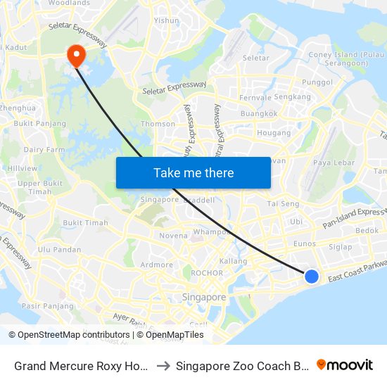 Grand Mercure Roxy Hotel to Singapore Zoo Coach Bay map