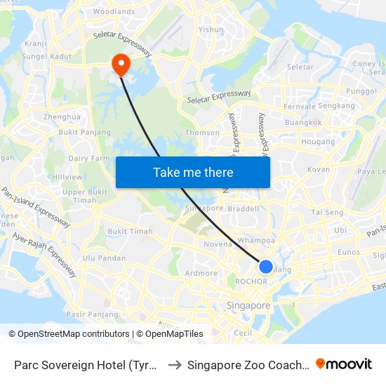 Parc Sovereign Hotel (Tyrwhitt) to Singapore Zoo Coach Bay map