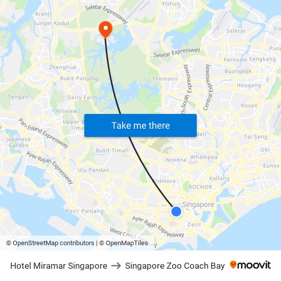 Hotel Miramar Singapore to Singapore Zoo Coach Bay map