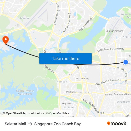 Seletar Mall to Singapore Zoo Coach Bay map