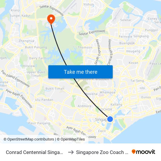 Conrad Centennial Singapore to Singapore Zoo Coach Bay map