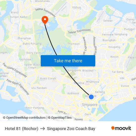 Hotel 81 (Rochor) to Singapore Zoo Coach Bay map