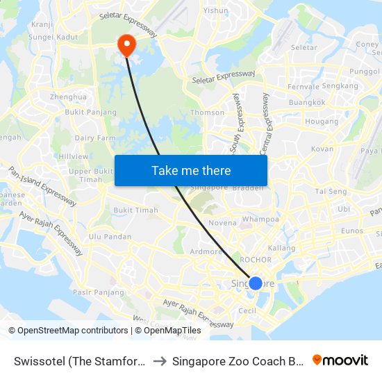 Swissotel (The Stamford) to Singapore Zoo Coach Bay map