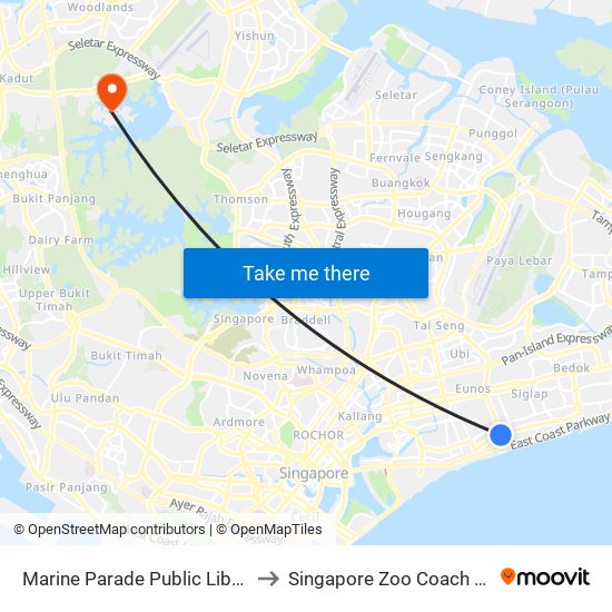 Marine Parade Public Library to Singapore Zoo Coach Bay map