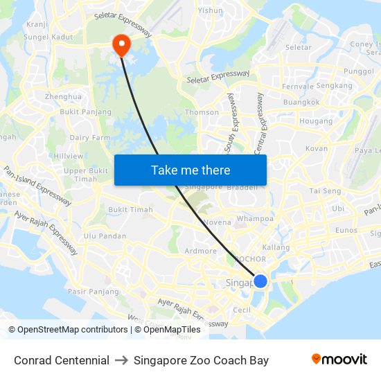 Conrad Centennial to Singapore Zoo Coach Bay map