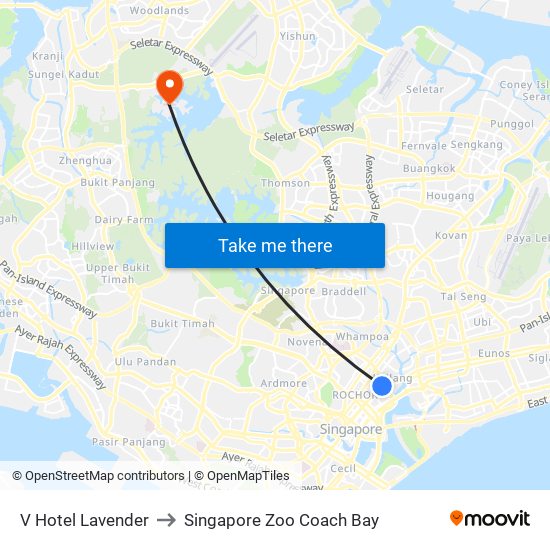 V Hotel Lavender to Singapore Zoo Coach Bay map